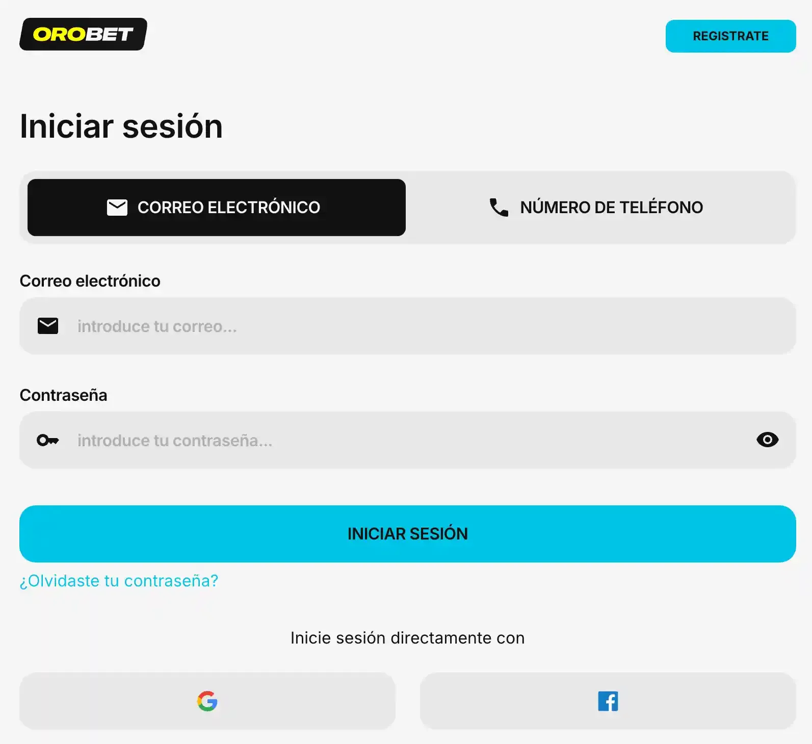 inicio de sesión en Orobet