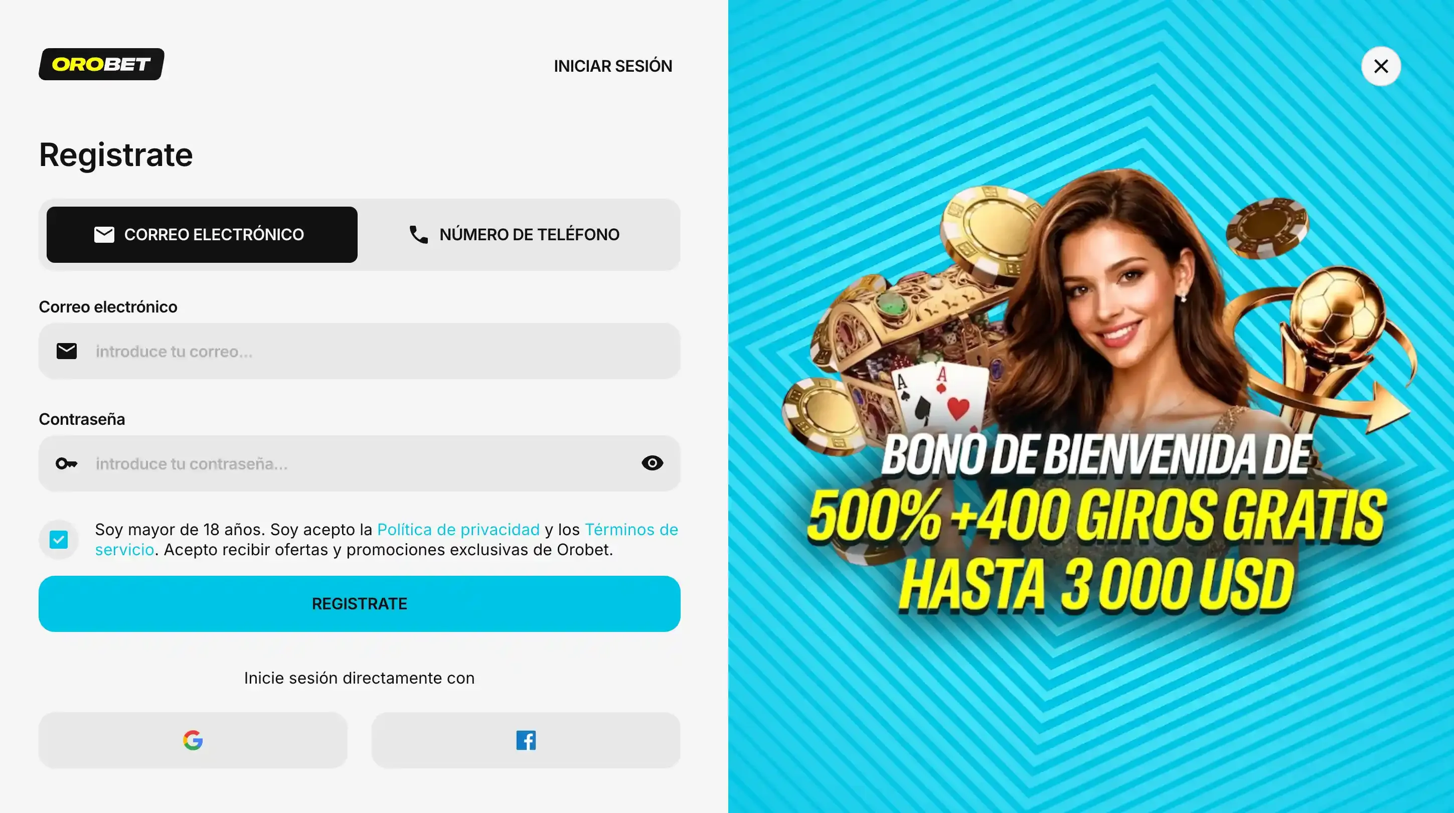 Registro en Orobet Casino